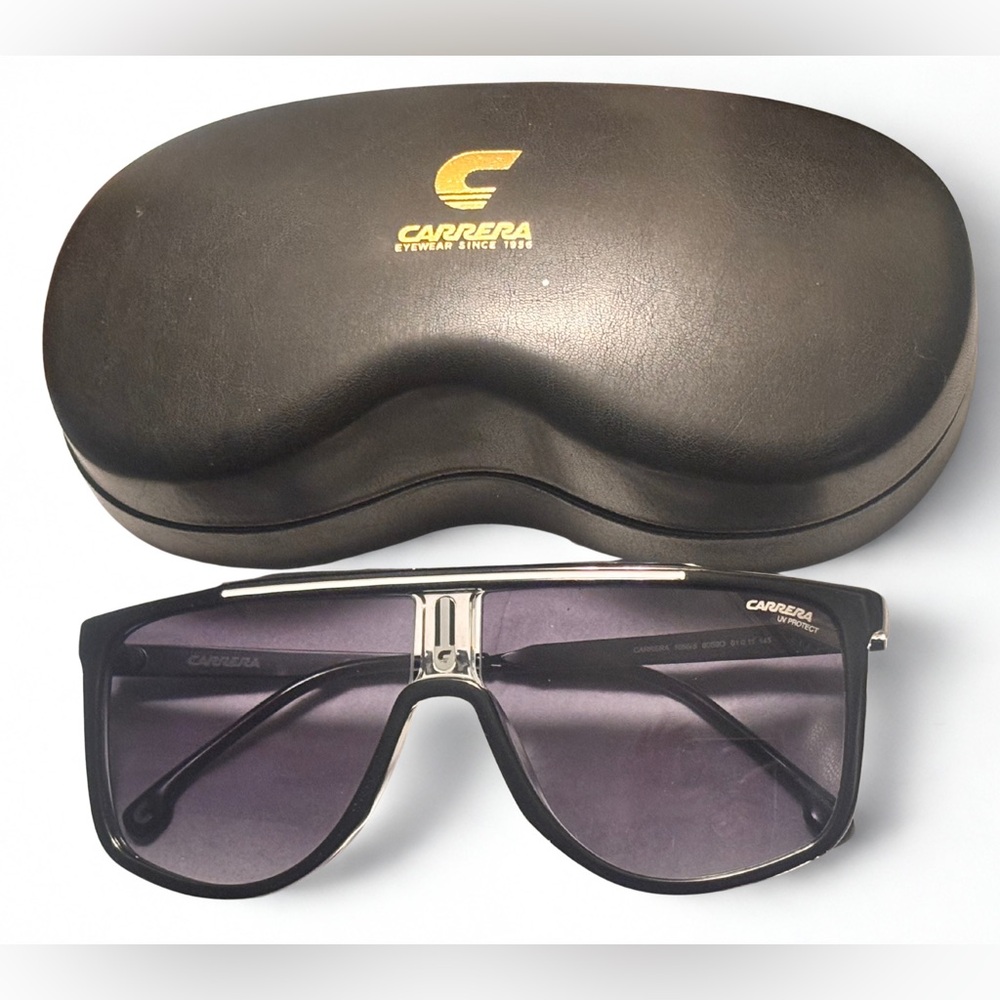 Polarized Carrera Black Shield-Style Sunglasses – UV Protect – With Case